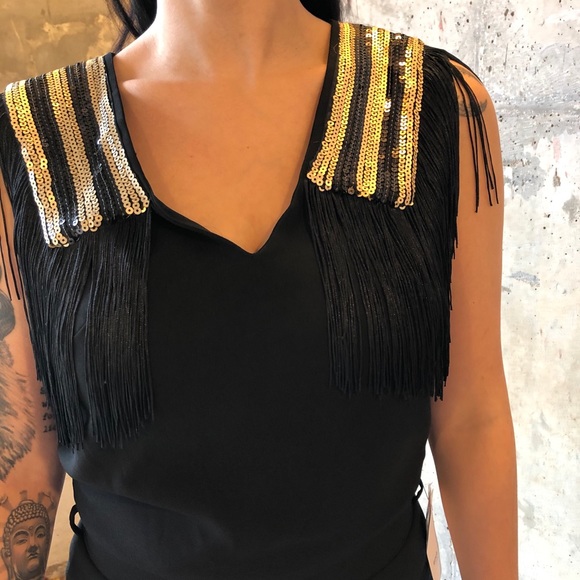 One piece black suit pant leg w fringes NWT - Picture 8 of 8